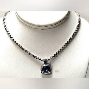 David Yurman Sterling & 14K Gold Diamond & Blue Topaz Necklace